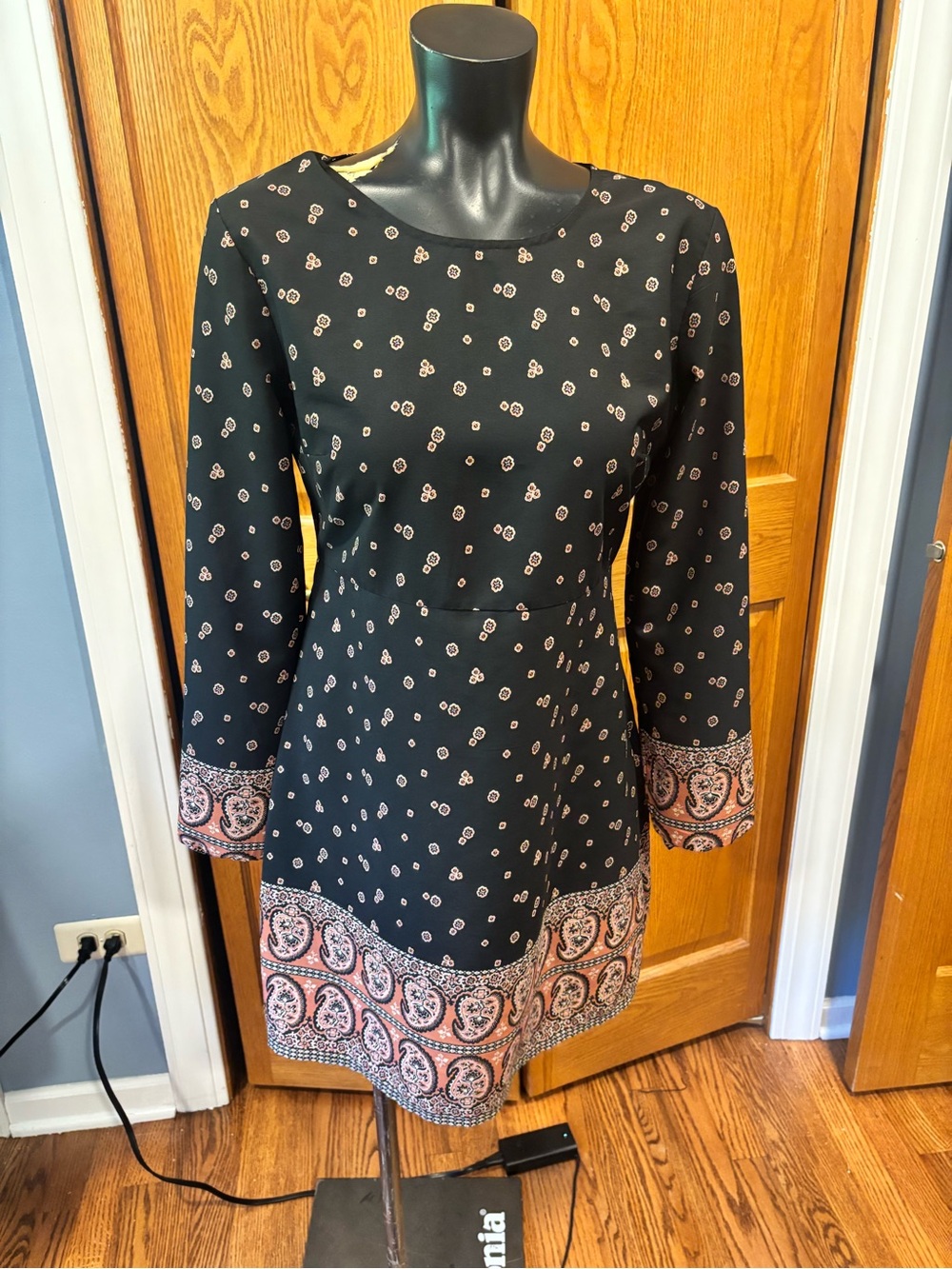 Abercrombie & Fitch Black Dress with Pink Border Print
